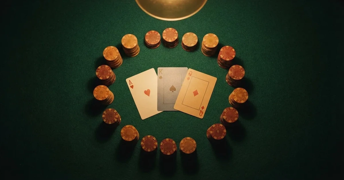 Mesa de jogo iluminada com cartas, vista de cima — caça-níqueis grátis em portugal