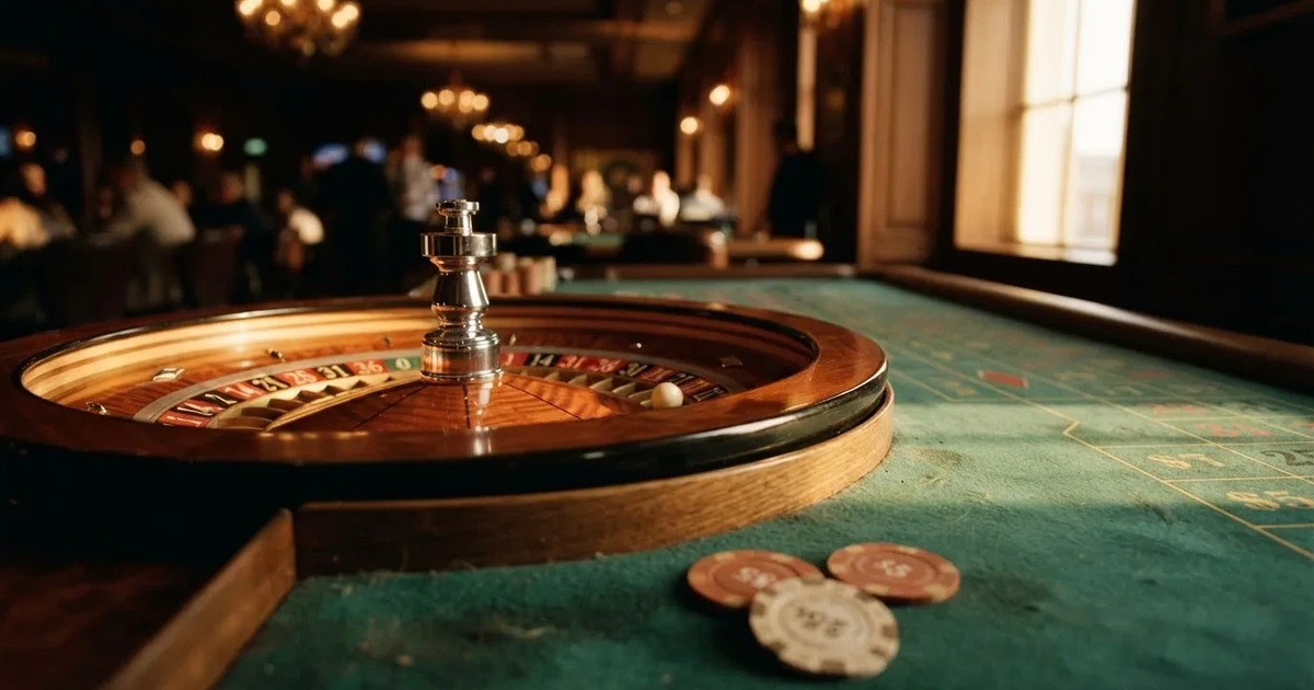 Roda de roleta e fichas sobre feltro verde, sob uma luz quente de fim de tarde — casinos com dinheiro em portugal