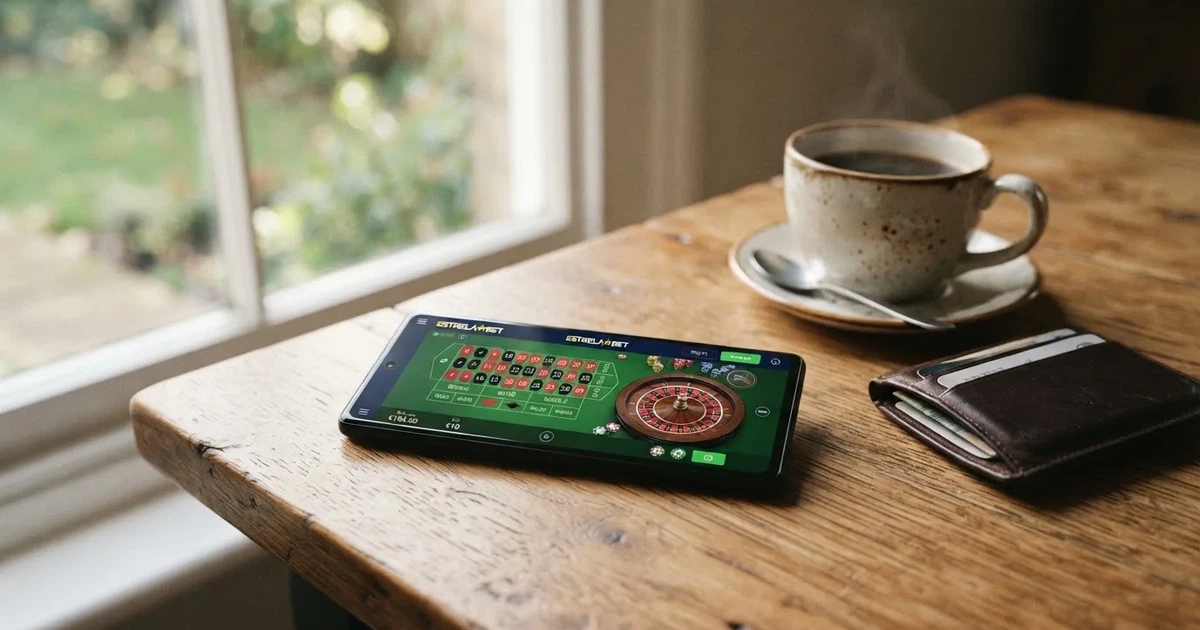Telemóvel numa mesa de madeira ao lado de uma carteira e de uma chávena de café — casinos com payu em portugal