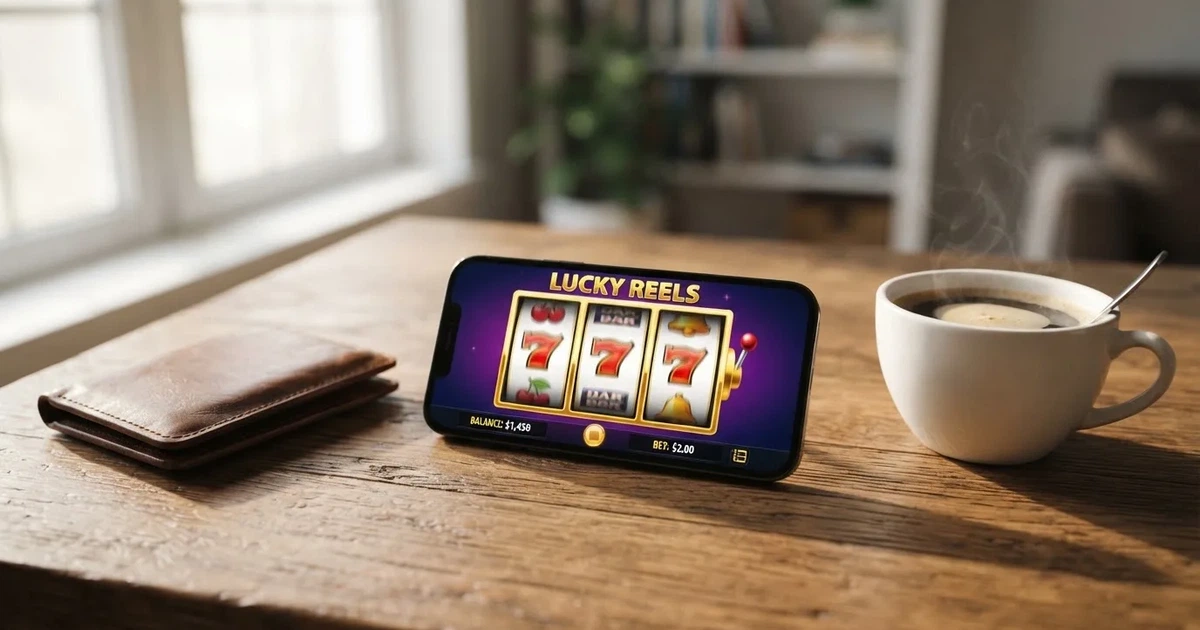 Telemóvel numa mesa de madeira ao lado de uma carteira e de uma chávena de café — casinos com visa em portugal