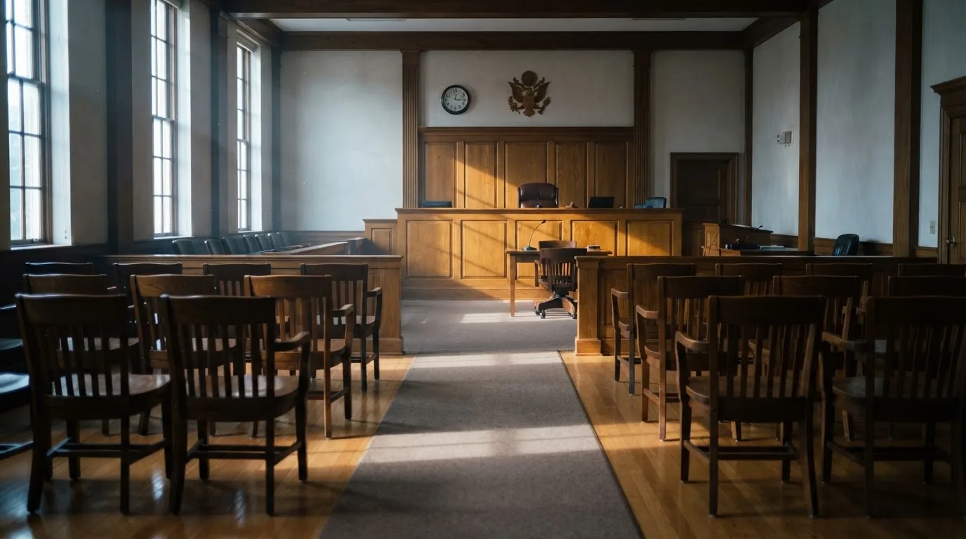 Sala de tribunal vazia com painéis de madeira, à luz da manhã — casinos online com depósito pt