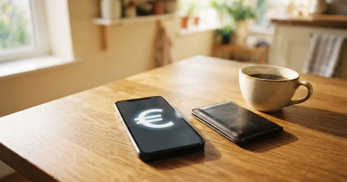 Telemóvel numa mesa de madeira ao lado de uma carteira e de uma chávena de café — casinos online com depósito pt