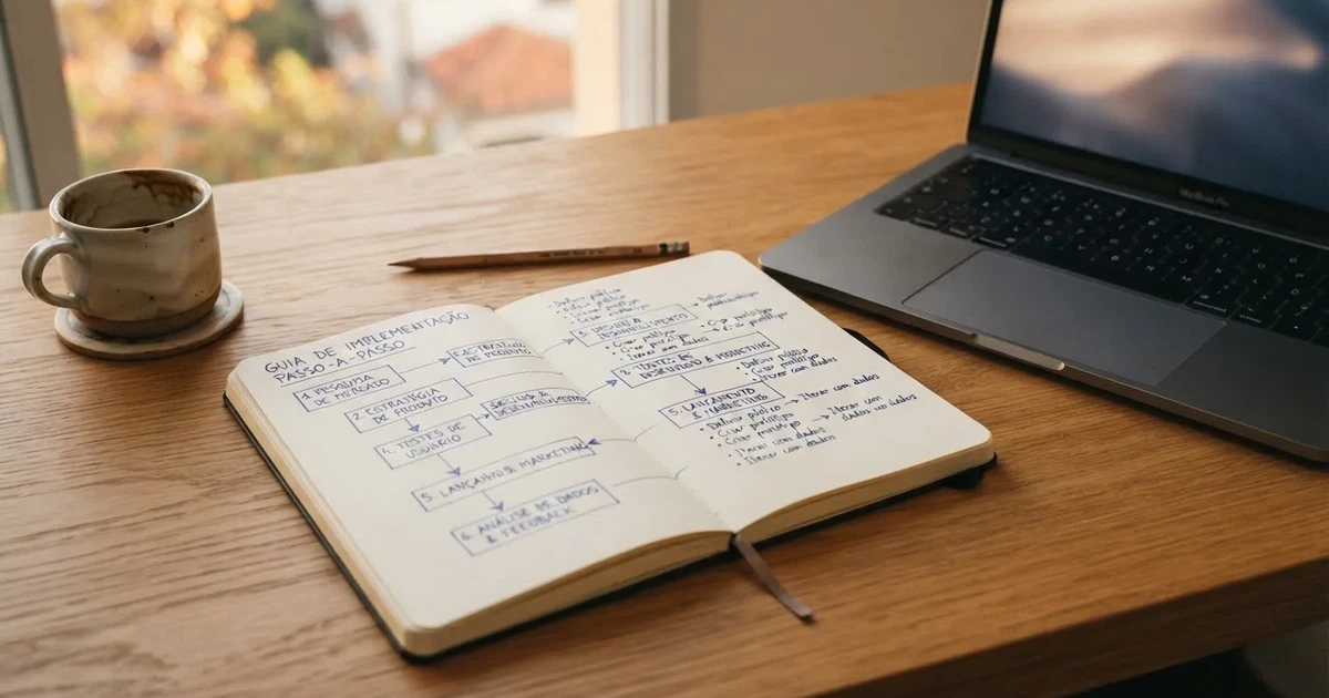 Caderno com um esboço passo a passo ao lado de um teclado — guias de casino para os portugueses