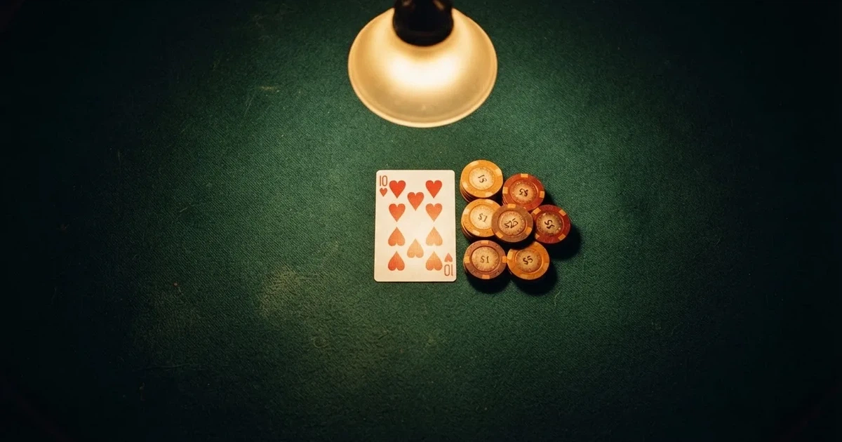 Mesa de jogo iluminada com cartas, vista de cima — jogar no casino em portugal
