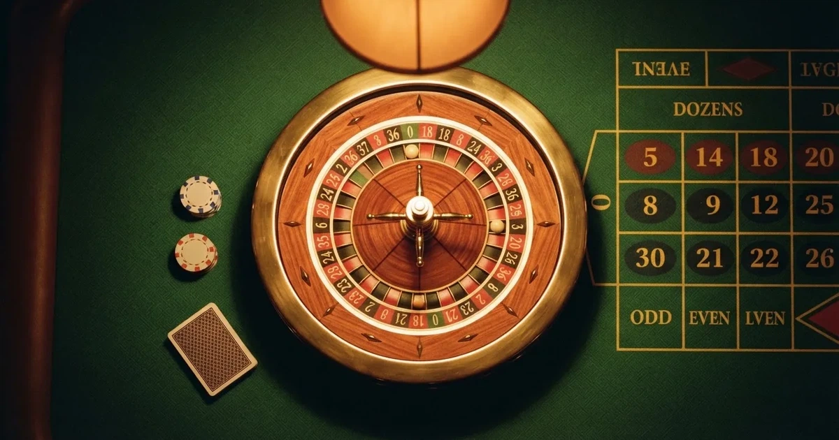 Mesa de jogo iluminada com cartas, vista de cima — melhor roleta em portugal