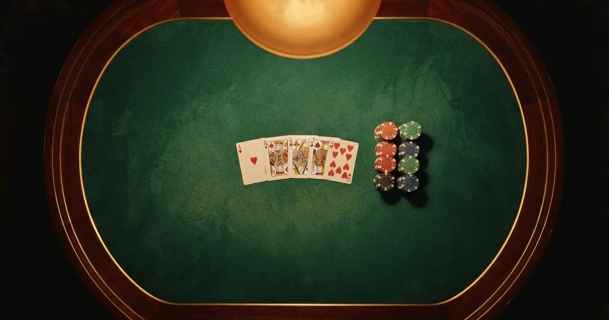 Mesa de jogo iluminada com cartas, vista de cima — probabilidades de roleta pt
