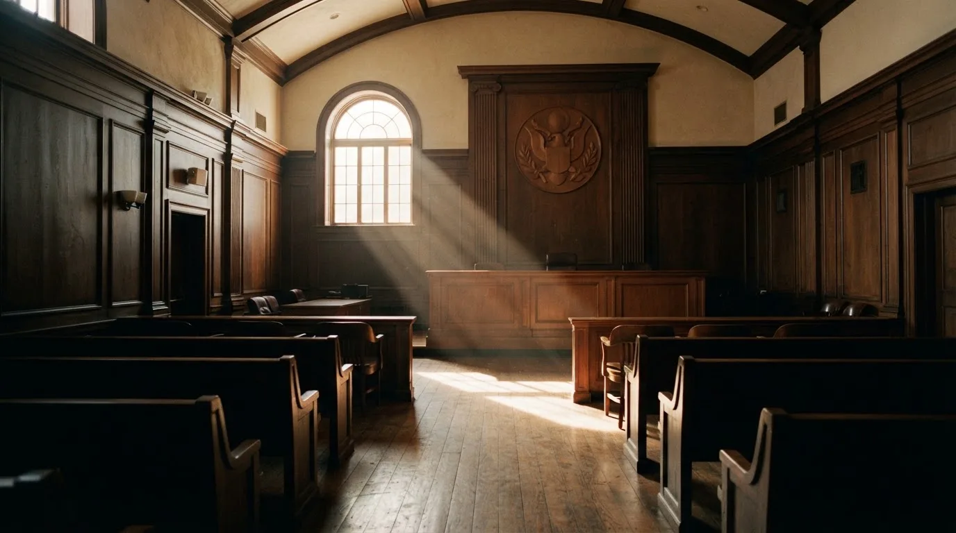 Sala de tribunal vazia com painéis de madeira, à luz da manhã — roleta online grátis pt