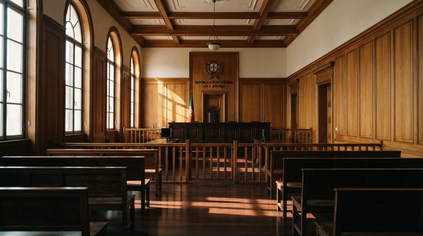 Sala de tribunal vazia com painéis de madeira, à luz da manhã — slots com bonus em portugal